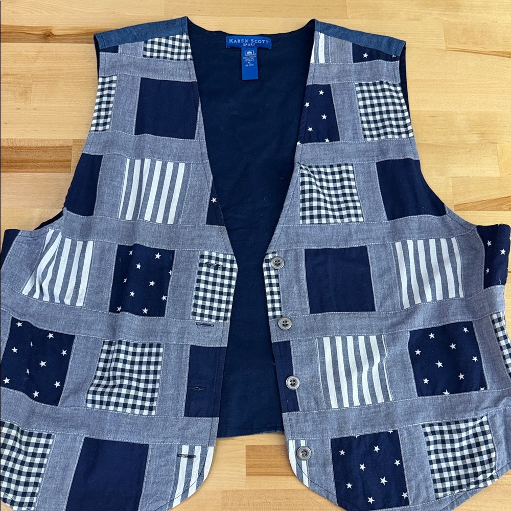 Karen Scott Sport Stars And Stripes Quilted Vest XL
